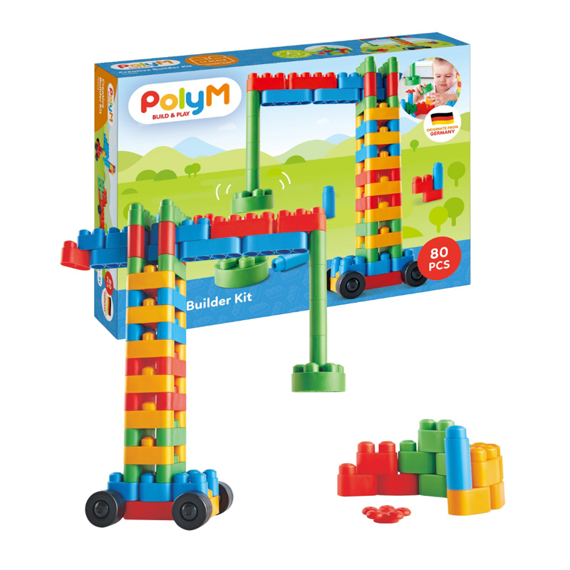 Klocki konstrukcyjne, Zestaw kreatywny Pojazdy budowlane, 80 el., 18m+, PolyM