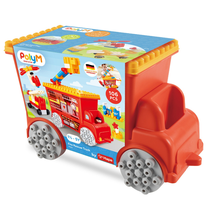 Klocki konstrukcyjne w aucie, Straz pożarna, 106 el., 18m+, PolyM