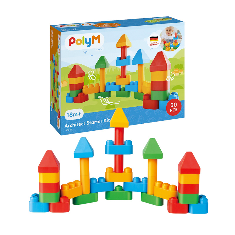 Klocki konstrukcyjne, Zestaw startowy małego architekta, 30 el., 18m+, PolyM