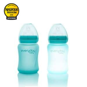 Szklana butelka ze smoczkiem S reagująca na temperaturę, 150ml, turkusowa, Everyday Baby