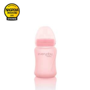 Szklana butelka ze smoczkiem S, 150 ml, różowa, Everyday Baby