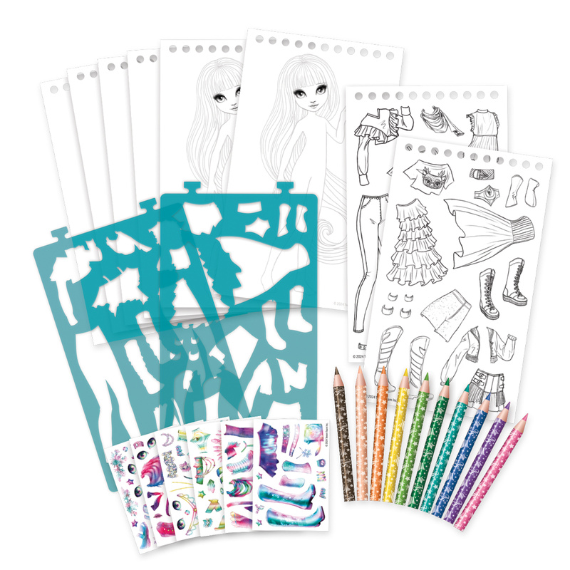 Nebulous Stars Szkicownik do projektowania ubrań z kredkami i naklejkami|  Isadora 7+ 