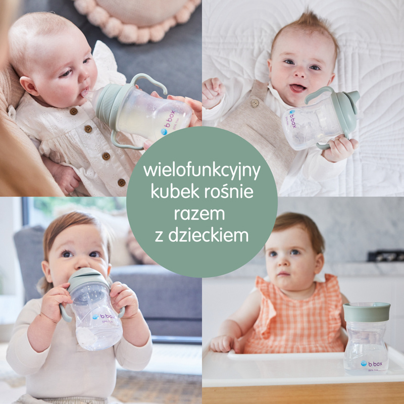 B.box kubek do nauki picia dla dziecka - zestaw 4w1 240 ml Sage, OUTLET