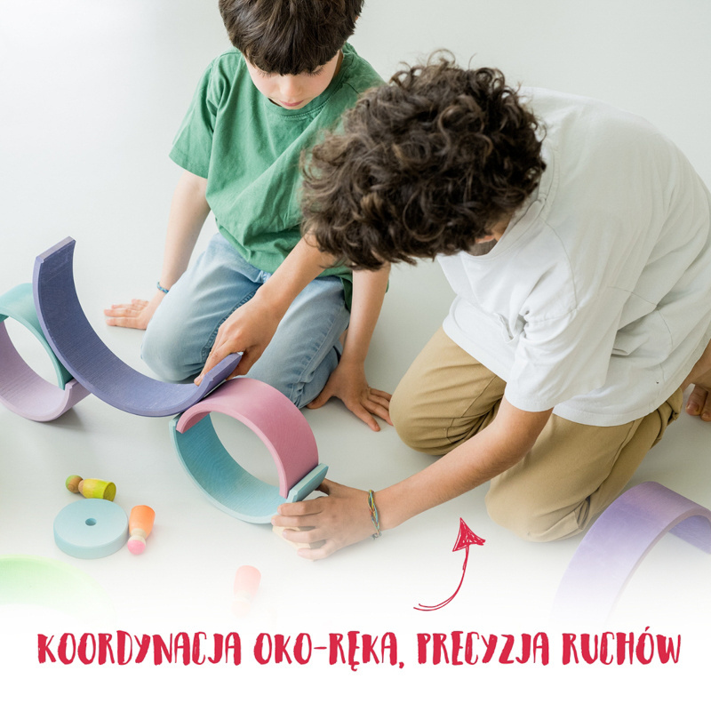 Tęcza Grimm’s 10 elementów Neon Pink – drewniana tęcza Montessori dla dzieci 3+