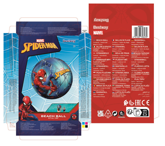 Piłka plażowa dmuchana, Spider-Man, 34 cm, 2+, Bestway 