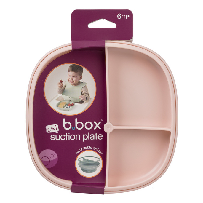 b.box Talerzyk z przyssawką dla dzieci – trójdzielny 2w1 różowy, OUTLET