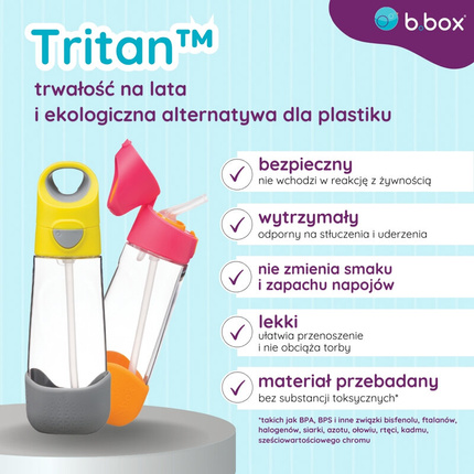 b.box Bidon dla dziecka - butelka na wodę ze słomką tritanowa 600ml Blue Slate