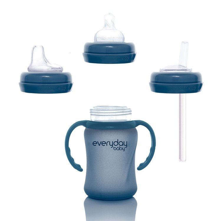 Szklana butelka ze smoczkiem S reagująca na temperaturę, 150 ml, borówkowa, Everyday Baby