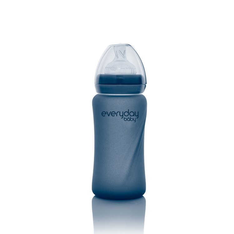 Szklana butelka ze smoczkiem M reagująca na temperaturę, 240 ml, borówkowa, Everyday Baby OUTLET