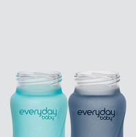Szklana butelka ze smoczkiem M reagująca na temperaturę, 240 ml, borówkowa, Everyday Baby OUTLET