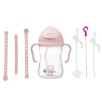 Zestaw na start 3w1 - bidon ze słomką 240 ml + smycz + zapasowe słomki, Blush, b.box