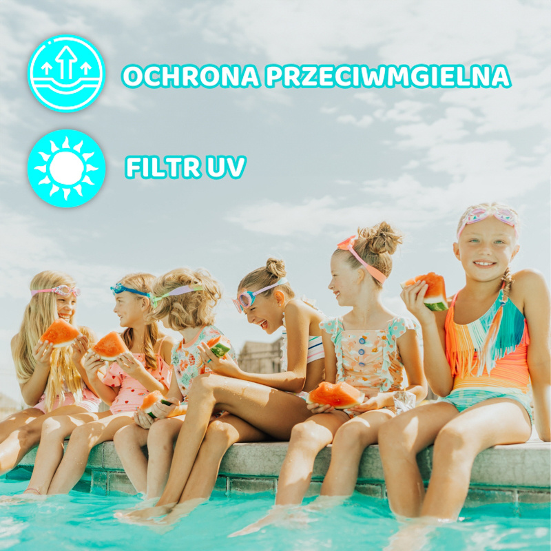 Aqua2ude Okulary do pływania dla dzieci nieparujące – okularki pływackie na basen Kotek różowy 3+