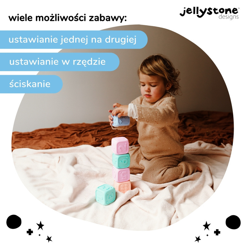 Kostki Edukacyjne, guma balonowa i brzoskwiniowa, Jellystone Designs, OUTLET