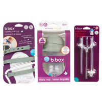 Zestaw na start 3w1 - bidon se złomką 240 ml + smycz + zapasowe słomki, Sage, b.box