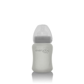 Szklana butelka ze smoczkiem S, 150 ml, szara, Everyday Baby