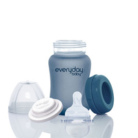 Szklana butelka ze smoczkiem S reagująca na temperaturę, 150 ml, borówkowa, Everyday Baby