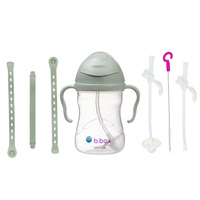 Zestaw na start 3w1 - bidon se złomką 240 ml + smycz + zapasowe słomki, Sage, b.box