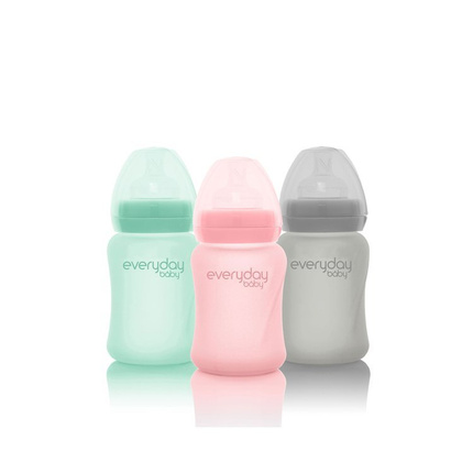 Szklana butelka ze smoczkiem S, 150 ml, szara, Everyday Baby
