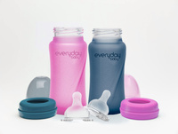 Szklana butelka ze smoczkiem M reagująca na temperaturę, 240 ml, borówkowa, Everyday Baby OUTLET