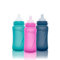 Szklana butelka ze smoczkiem M reagująca na temperaturę, 240 ml, borówkowa, Everyday Baby OUTLET