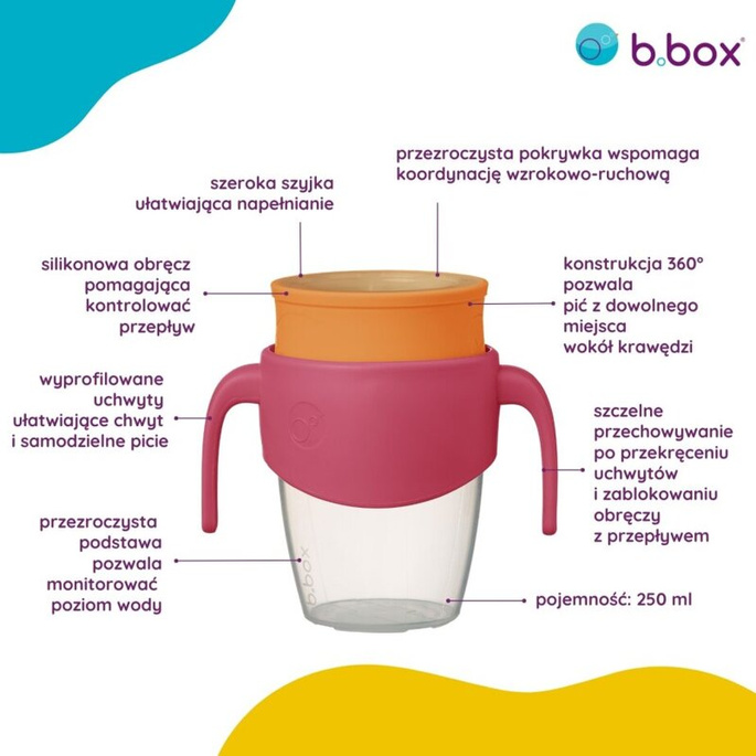 b.box Kubek 360 do nauki picia dla dzieci – kubek treningowy niekapek strawberry shake