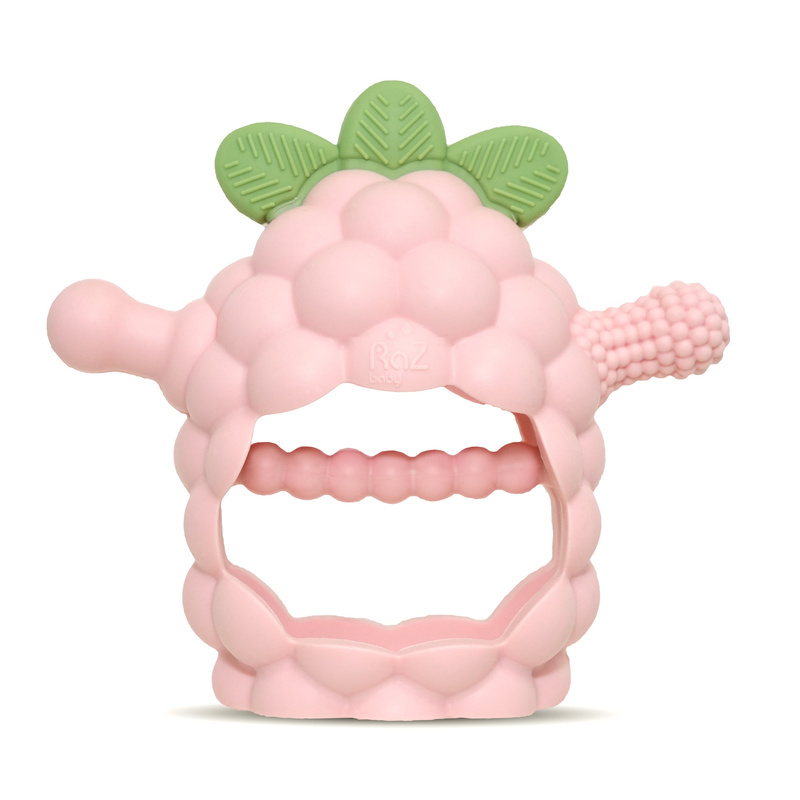 RaZbaby Gryzak Silikonowy dla Niemowląt | RaZberry Grip różowy, 3m+
