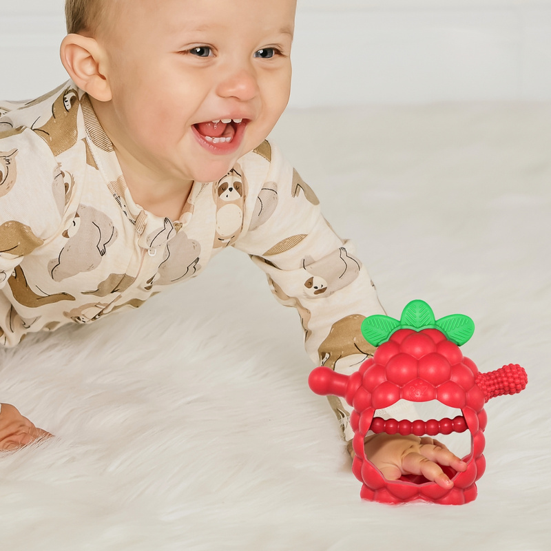 RaZbaby Gryzak Silikonowy na ząbkowanie dla Niemowląt | RaZberry Grip różowy, 3m+, OUTLET