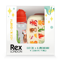 Rex London Zestaw śniadaniowy do szkoły lunchbox i bidon ze słomką 500 ml Zwierzęta