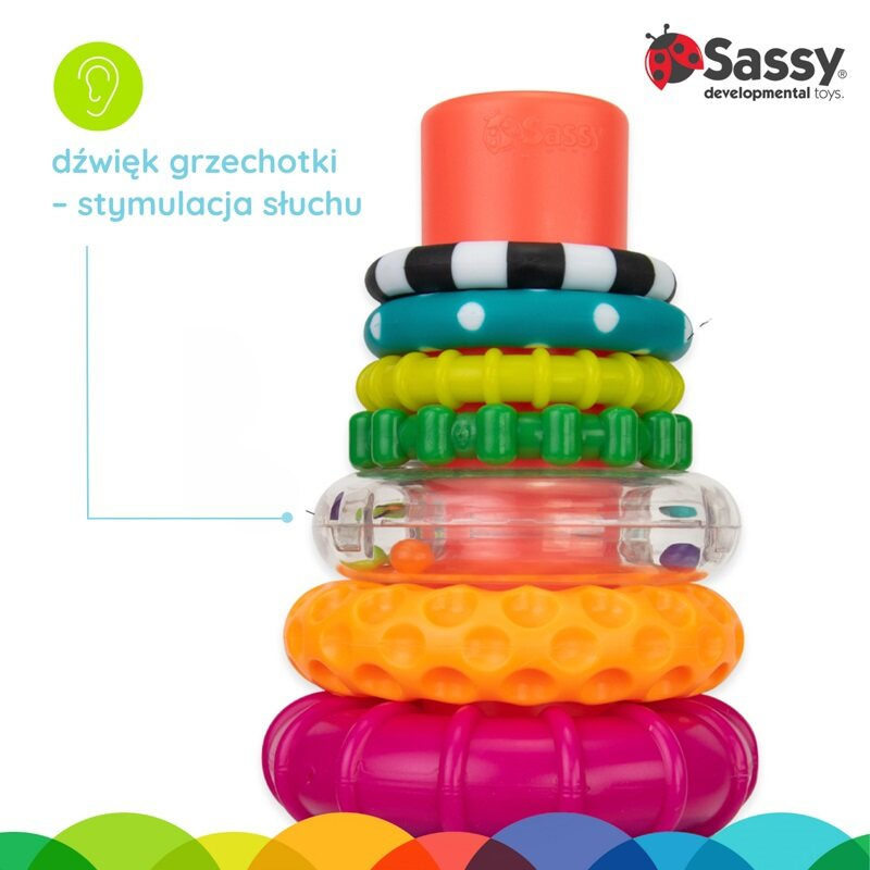 Sassy Wieża z krążków STEM – edukacyjna zabawka 6m+