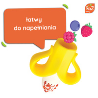RaZbaby Silikonowy gryzak do podawania owoców i pokarmu Fruitique Banan, 6m+ 