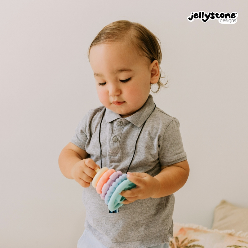 Jellystone gryzak sensoryczny dla dzieci silikonowa mała Wieża pastelowy