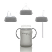 Szklana butelka ze smoczkiem S, 150 ml, szara, Everyday Baby