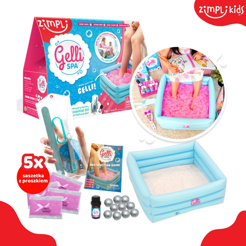 Zimpli Kids Domowe spa dla stóp zestaw do paznokci z przybornikiem dmuchaną miską i galaretką do kąpieli Gelli Spa 5+, OUTLET