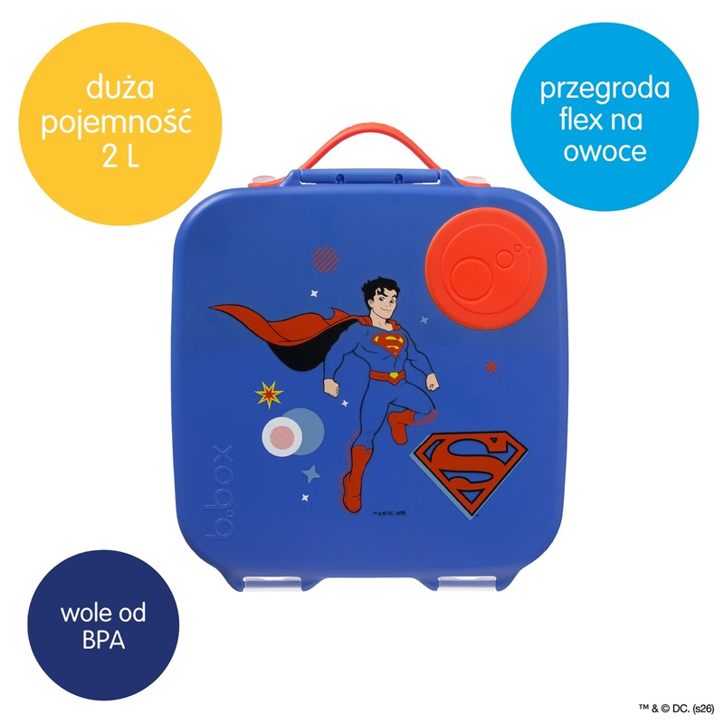 Superman by b.box Lunchbox dla dzieci do szkoły - szczelna śniadaniówka z przegródkami i wkładem chłodzącym 