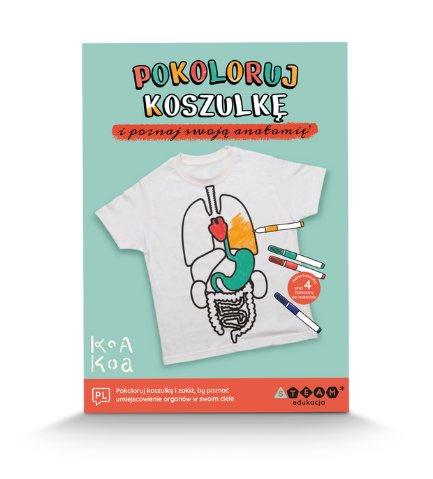 Zabawka STEM: Koszulka do nauki anatomii i flamastry, rozmiar 128 , Koa Koa