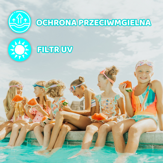 Aqua2ude Okulary do pływania dla dzieci – Fala uśmiechu, turkus – anti-fog, ochrona UV, 3+