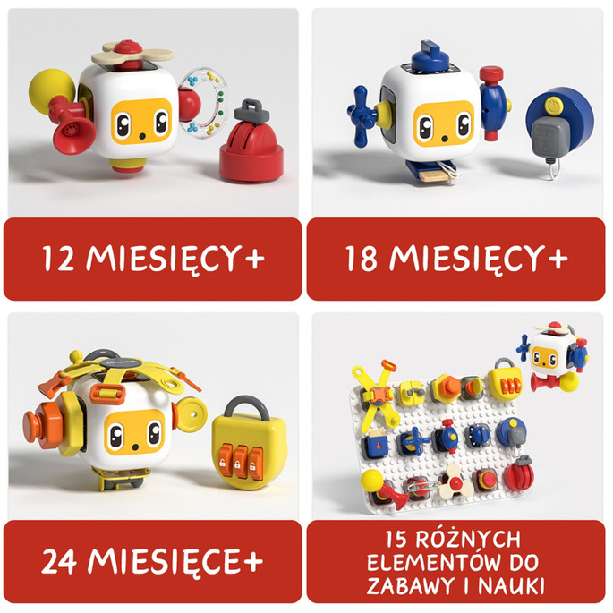 Topbright Tablica manipulacyjna Montessori dla dzieci - z kostką i doczepianymi elementami 12 mies.+