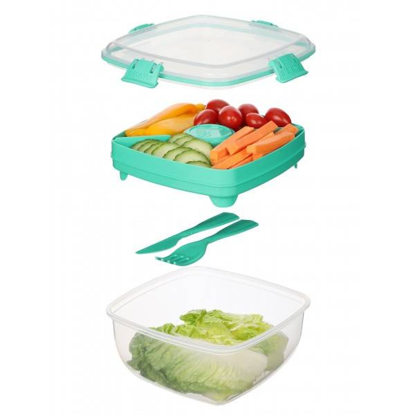 Pudełko na lunch ze sztućcami, Sałatka To Go, 1.1 l, morska, Sistema
