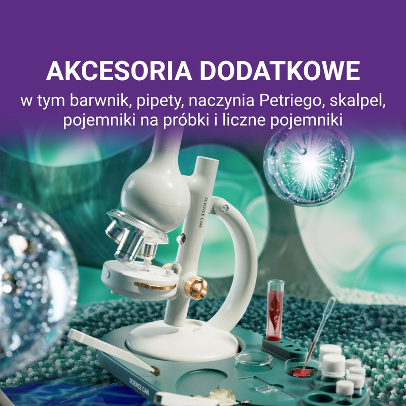 Science Can Mikroskop Młodego Badacza – Laboratorium 1600×, 8+ | Edukacyjny zestaw mikrobiologiczny z akcesoriami