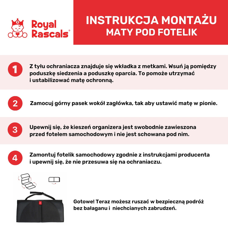 Mata samochodowa pod fotelik dziecięcy, czarna, Royal Rascals, OUTLET