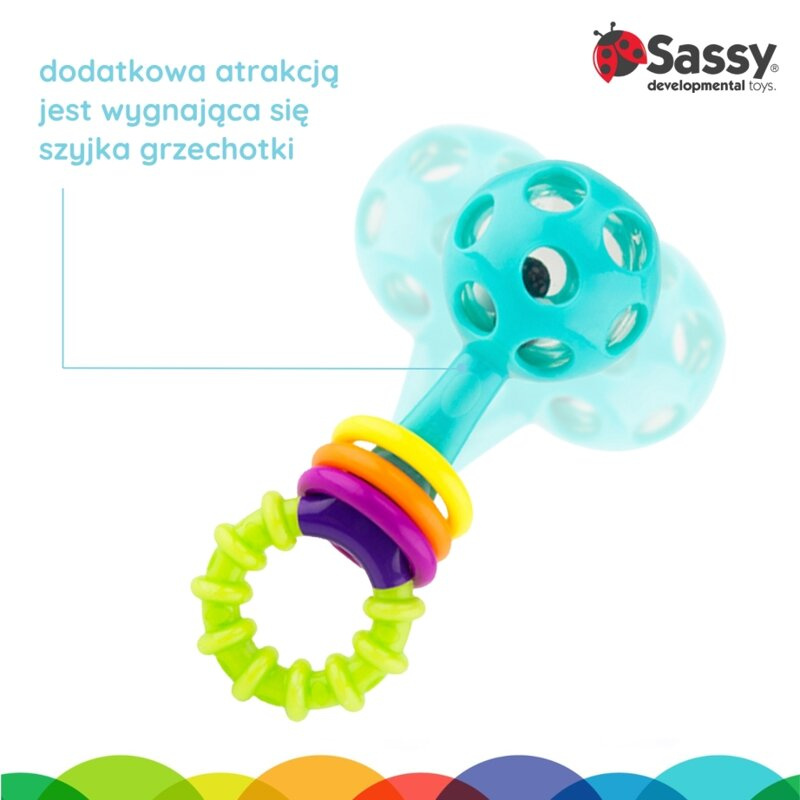 Sassy Grzechotka sztanga – sensoryczna pierwsza zabawka 0m+