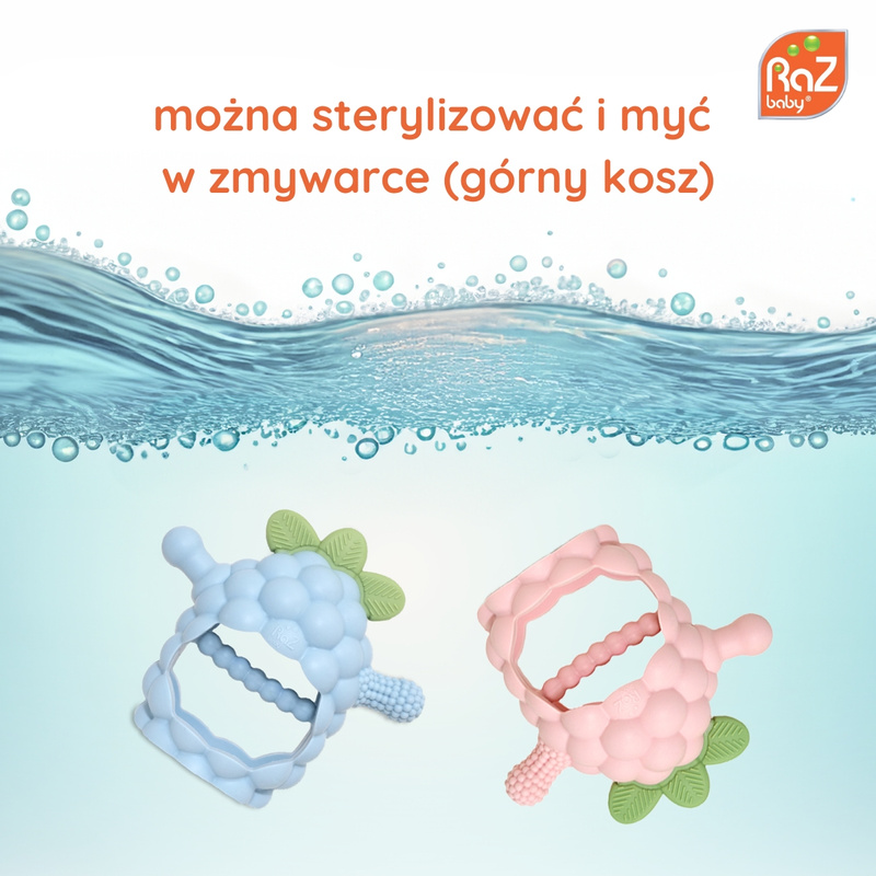 RaZbaby Gryzak Silikonowy na ząbkowanie dla Niemowląt | RaZberry Grip różowy, 3m+, OUTLET