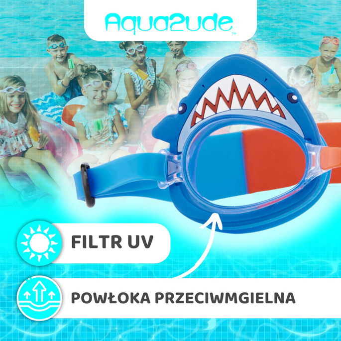 Aqua2ude Okulary do pływania dla dzieci nieparujące – okularki pływackie na basen Szczęki rekina 2