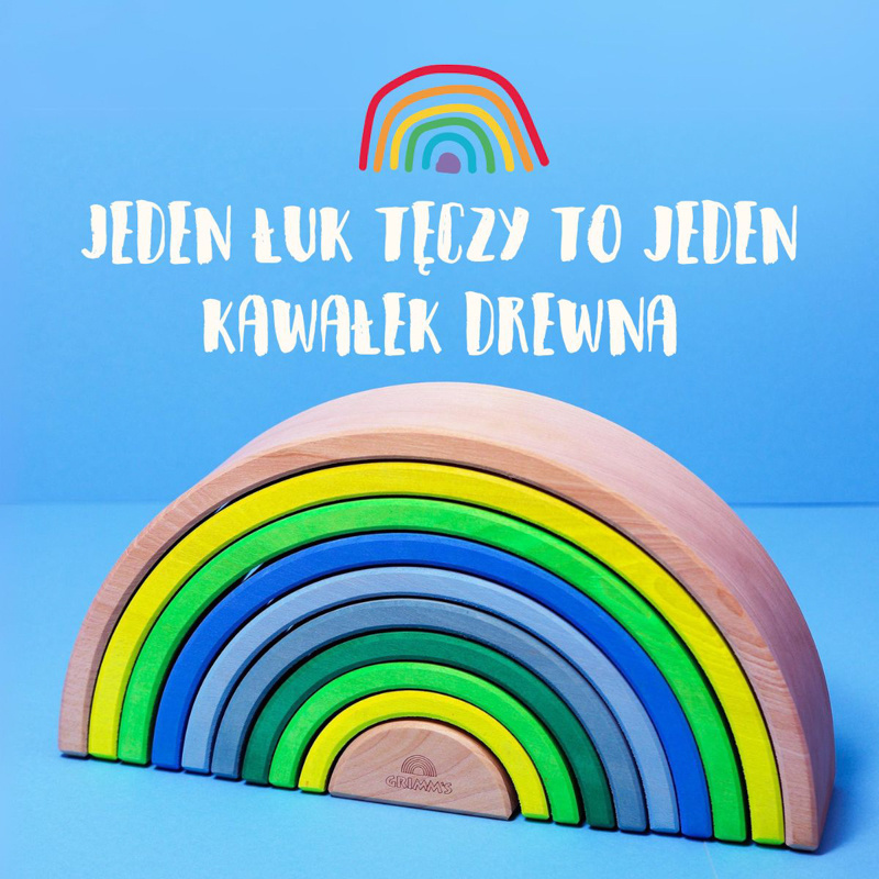 Tęcza Grimm’s 10 elementów Neon Green – drewniana tęcza Montessori dla dzieci 3+