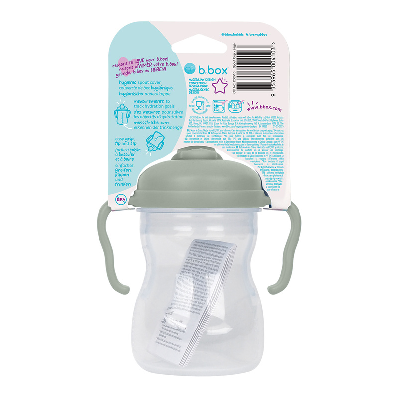 b.box Kubek z miękkim ustnikiem 4m+ Sage – niekapek do nauki samodzielnego picia