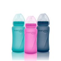 Szklana butelka ze smoczkiem M reagująca na temperaturę, 240 ml, borówkowa, Everyday Baby OUTLET