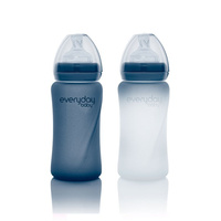 Szklana butelka ze smoczkiem M reagująca na temperaturę, 240 ml, borówkowa, Everyday Baby OUTLET