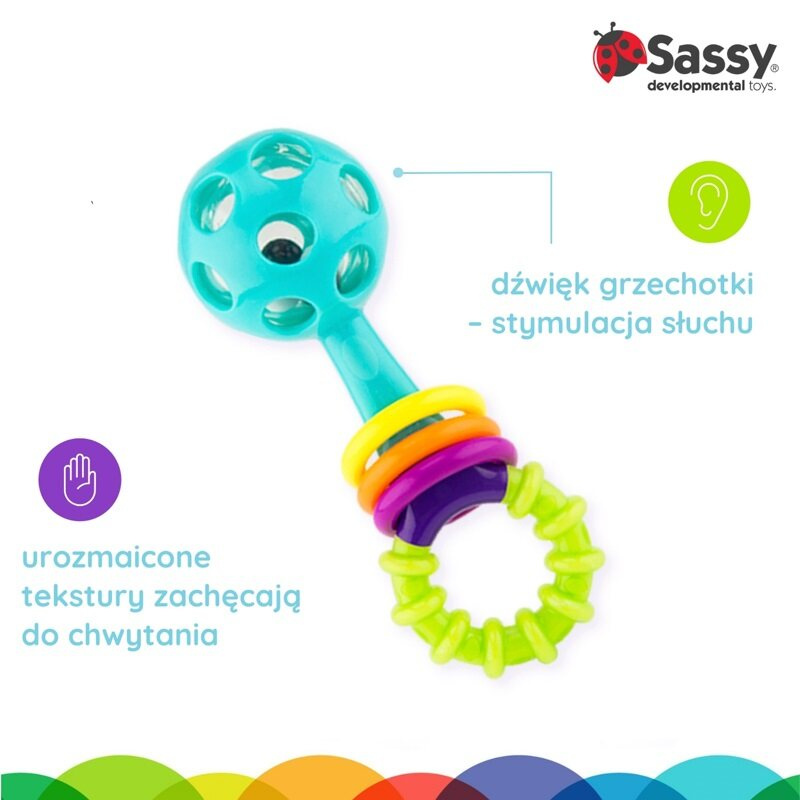 Sassy Grzechotka sztanga – sensoryczna pierwsza zabawka 0m+