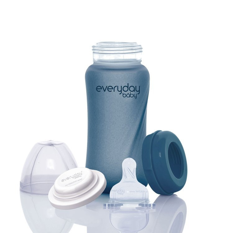 Szklana butelka ze smoczkiem M reagująca na temperaturę, 240 ml, borówkowa, Everyday Baby OUTLET