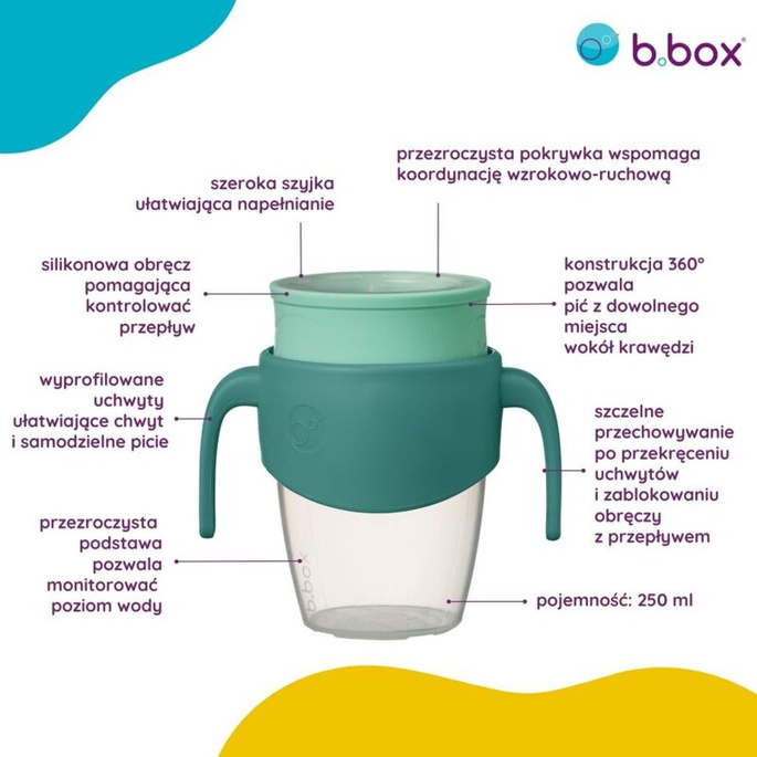 b.box Kubek 360 do nauki picia dla dzieci – kubek treningowy niekapek emerald forest